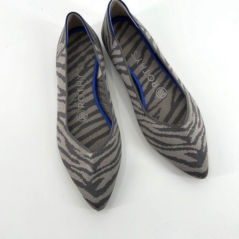 Rothy’s Womens The Point Gray Zebra Pointed Flats Shoes Size W6.5